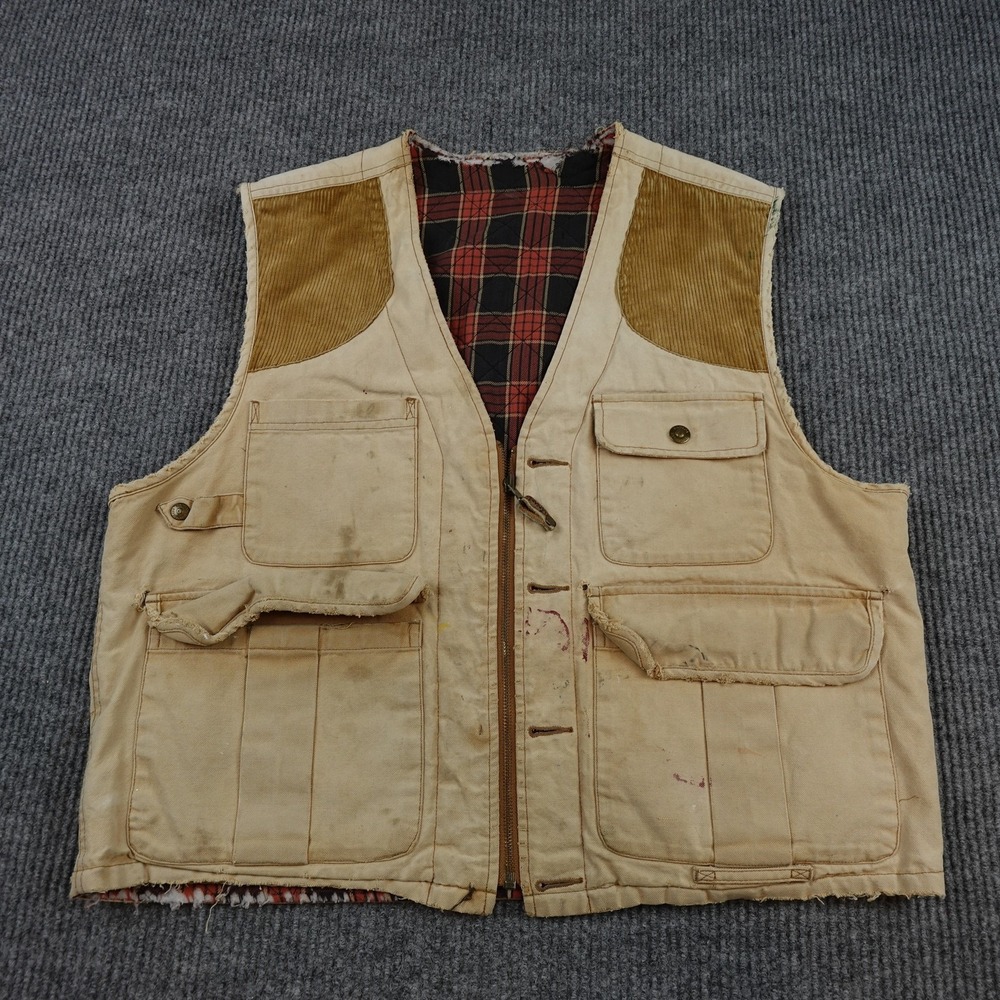 Vintage Banana Republic Vest Mens Large Beige Canvas Quilted Hunting Workwear